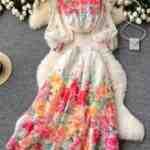 French Elegant Matching Sets Lantern Sleeve Single Breasted Shirts High Waist Long Skirts Flower Print Spring Women's Clothing